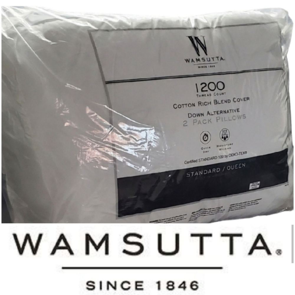 Brand New Wamsutta 1200 Thread Count Down Alternative 2 Pack Pillows. St…